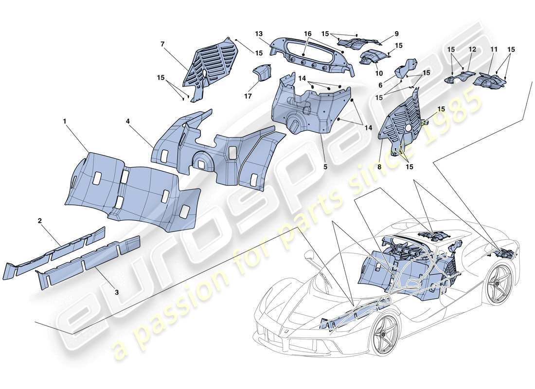 Ferrari LaFerrari Aperta (USA) HEAT SHIELDS AND INSULATION Part Diagram