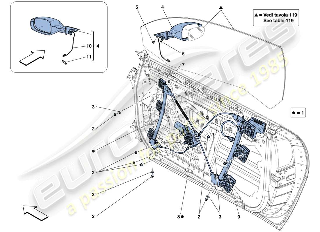 Ferrari GTC4 Lusso (Europe) DOORS - POWER WINDOW AND REAR VIEW MIRROR Part Diagram