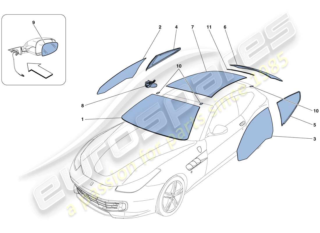 Ferrari GTC4 Lusso (Europe) SCREENS, WINDOWS AND SEALS Part Diagram