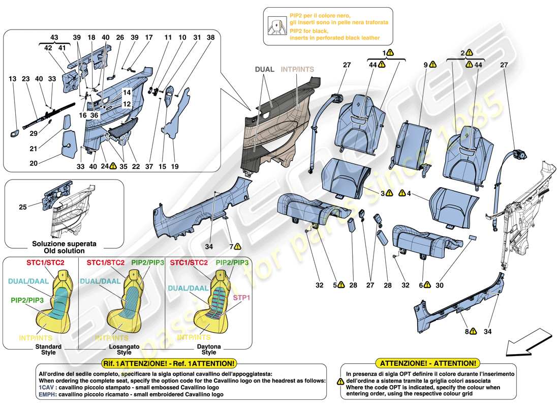 Ferrari GTC4 Lusso (Europe) REAR SEAT - SEAT BELTS - INTERIOR TRIM Parts Diagram