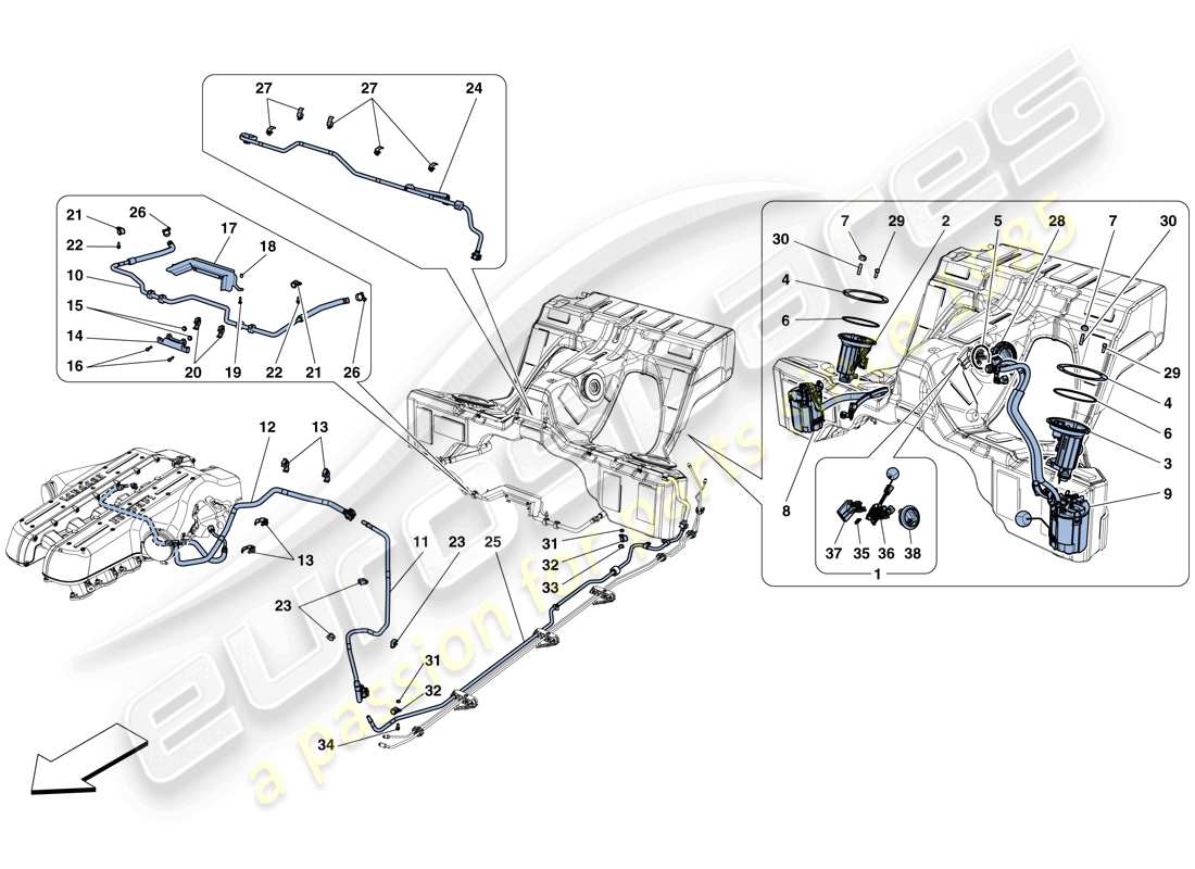 Ferrari GTC4 Lusso (RHD) fuel system pumps and pipes Part Diagram