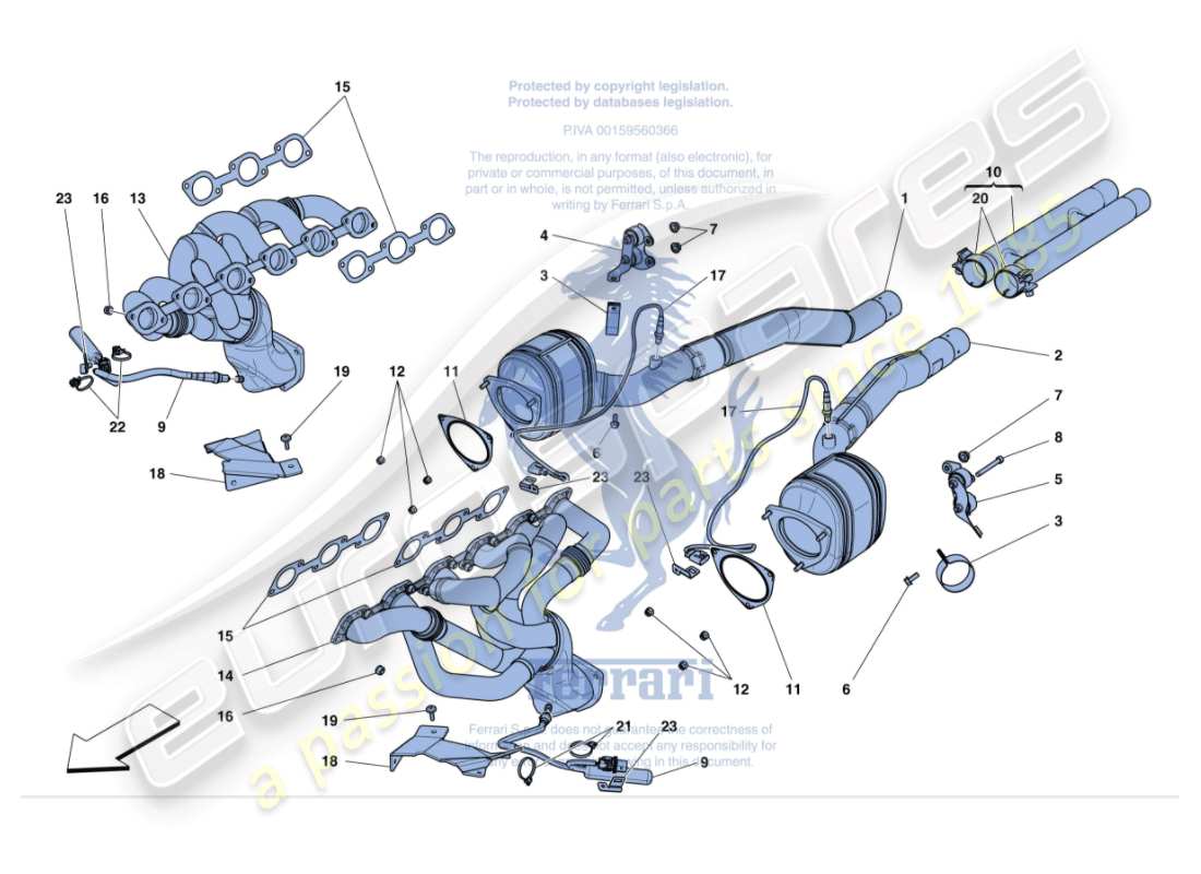 Ferrari GTC4 Lusso (RHD) pre-catalytic converters and catalytic converters Parts Diagram