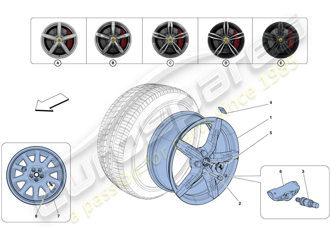 Ferrari GTC4 Lusso (RHD) Wheels Part Diagram