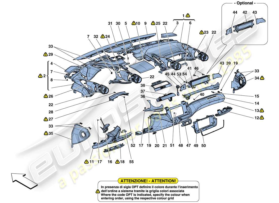 Ferrari GTC4 Lusso (RHD) DASHBOARD - TRIM Parts Diagram