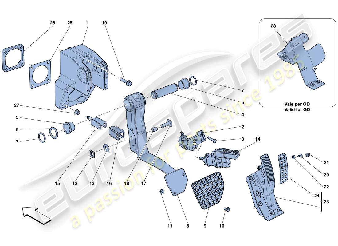 Ferrari GTC4 Lusso (USA) COMPLETE PEDAL BOARD ASSEMBLY Part Diagram