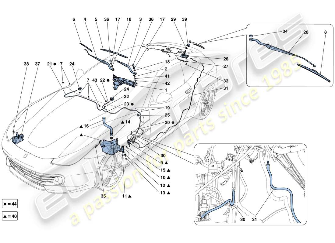 Ferrari GTC4 Lusso (USA) Windscreen Wiper, Windscreen Washer and Horns Part Diagram