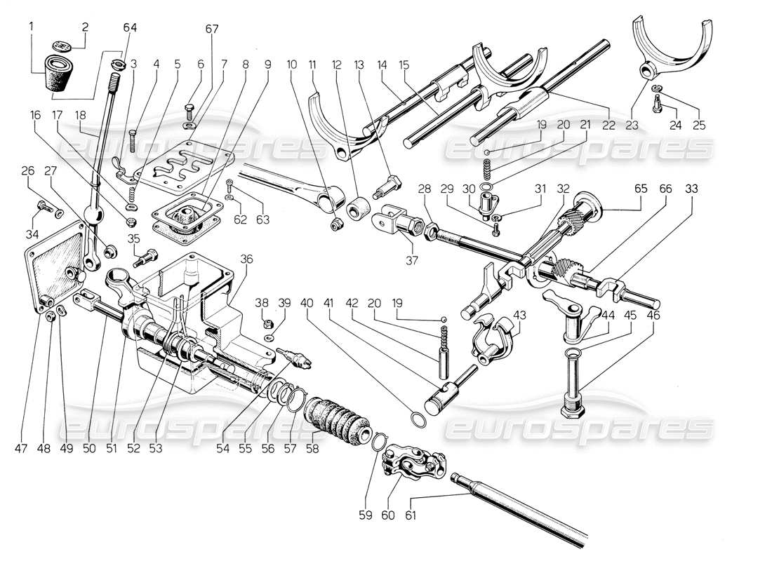 Lamborghini Jalpa 3.5 (1984) Gear shift lever Part Diagram