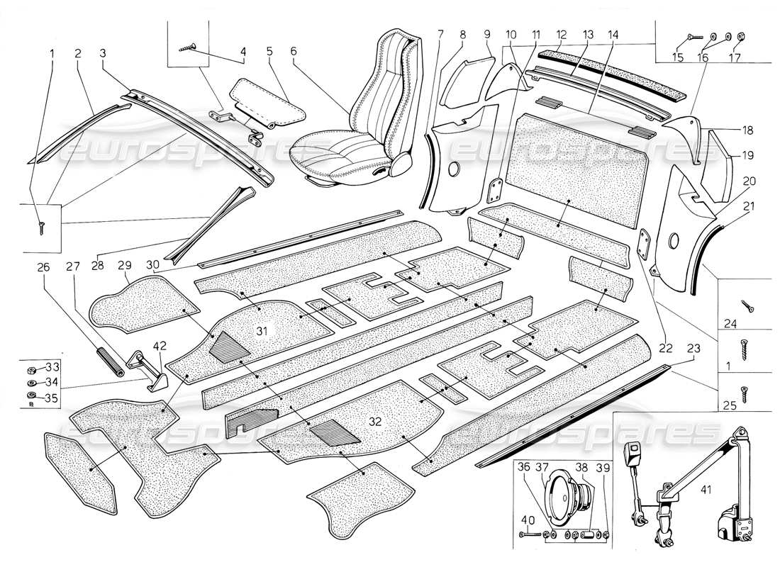 Lamborghini Jalpa 3.5 (1984) Seats, Accesssories and Trims Part Diagram