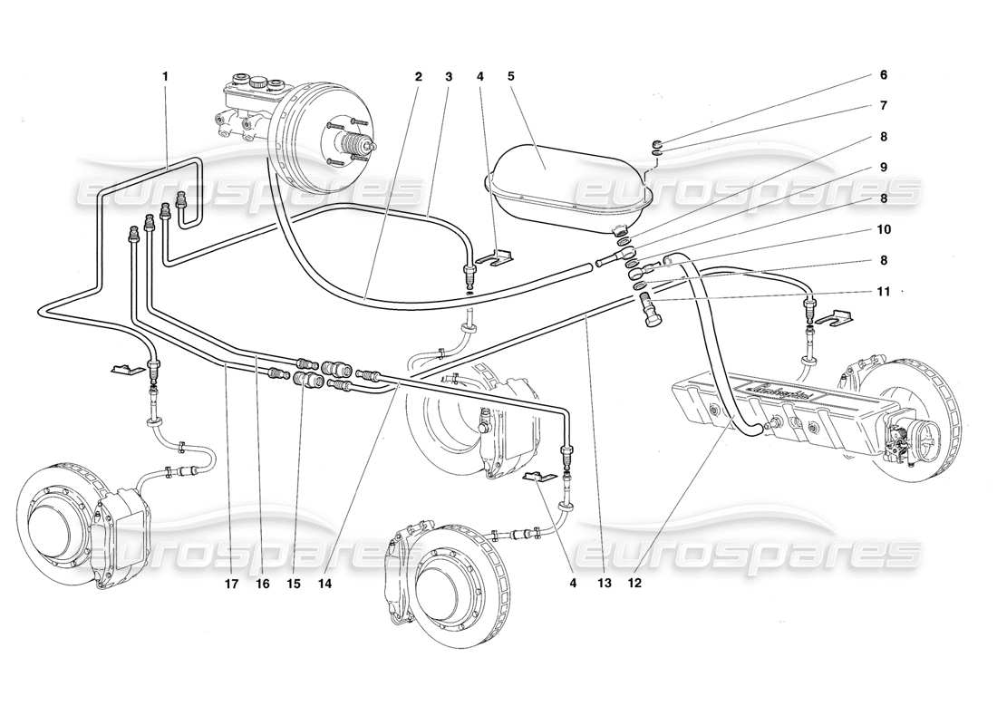 Lamborghini Diablo Roadster (1998) Brake System Part Diagram