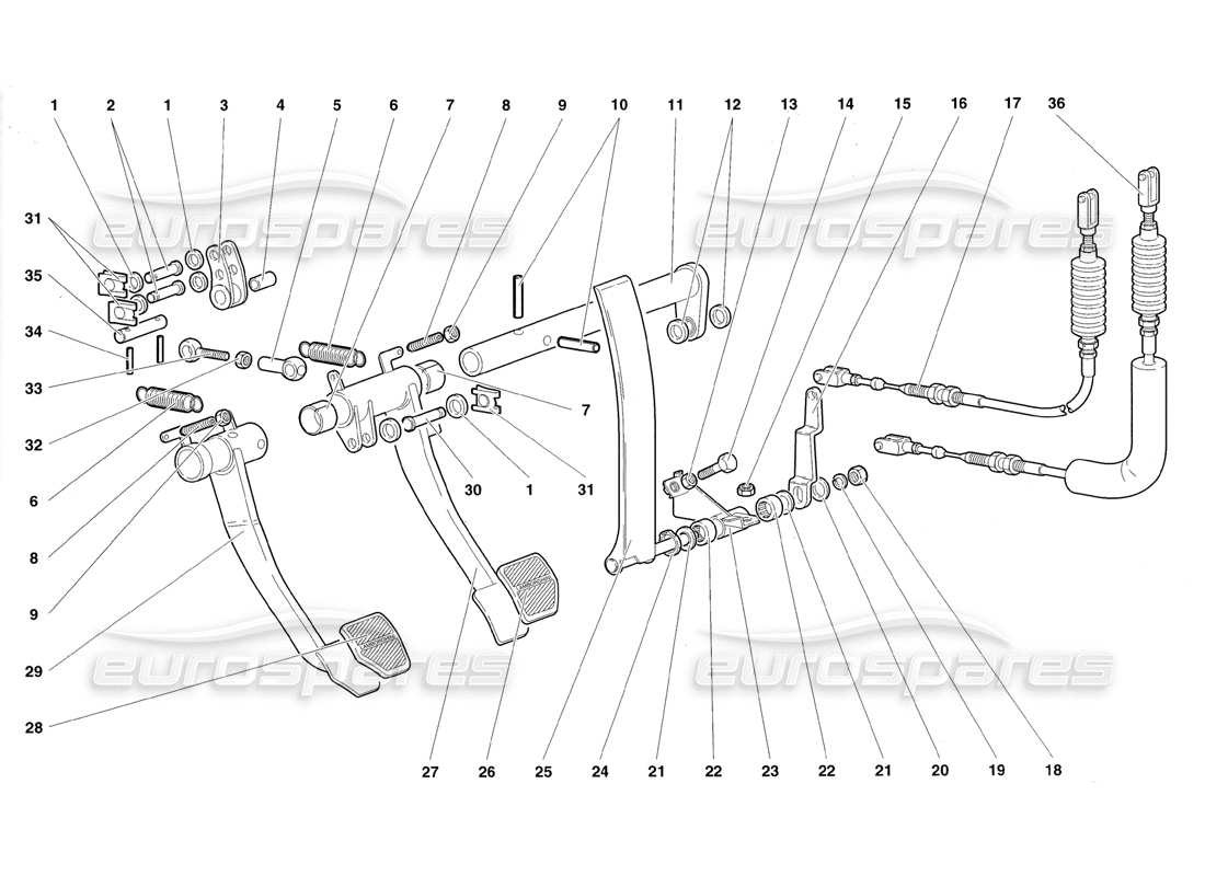 Lamborghini Diablo Roadster (1998) Pedals Part Diagram