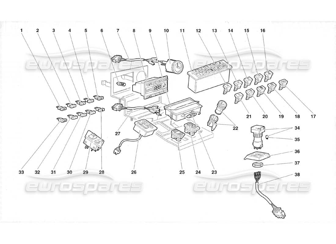Lamborghini Diablo Roadster (1998) Tunnel Panel Instruments Part Diagram