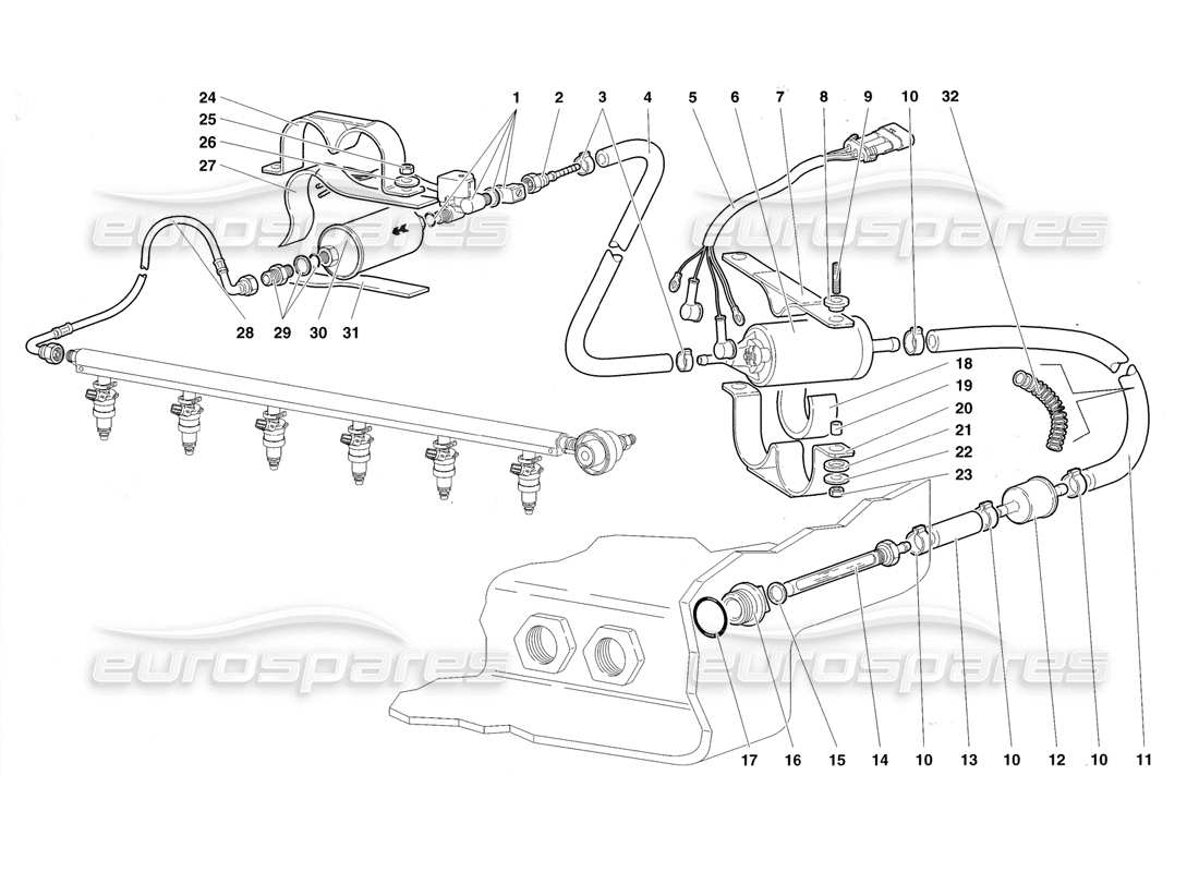 Lamborghini Diablo Roadster (1998) fuel system Part Diagram