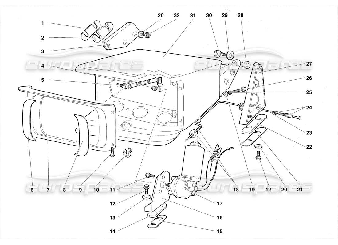 Lamborghini Diablo Roadster (1998) Head Lamp Lifting System Part Diagram