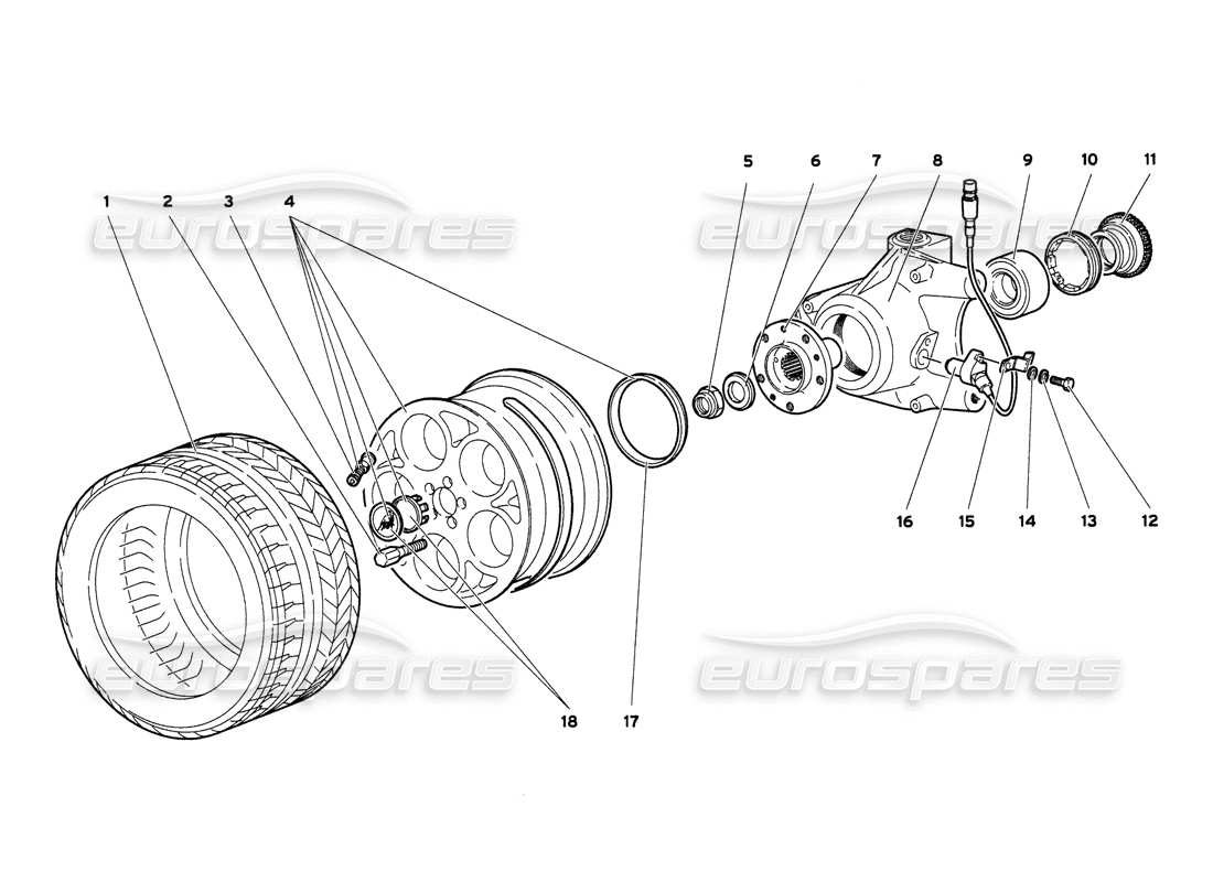 Lamborghini Diablo 6.0 (2001) Front Wheel and Hub Carrier Part Diagram