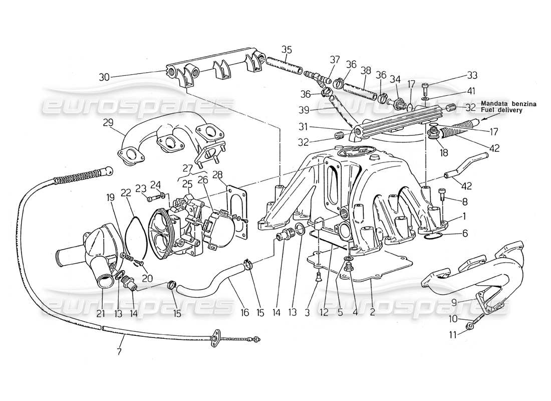 Maserati 2.24v Intake and Exhaust Manifold Part Diagram