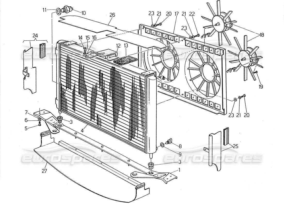 Maserati 2.24v radiator and cooling fans Part Diagram