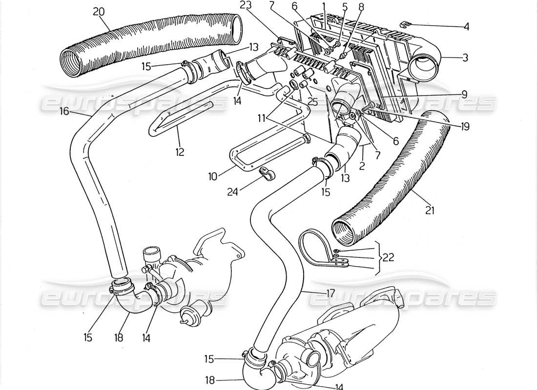 Maserati 2.24v Air Filter and Pipes Part Diagram
