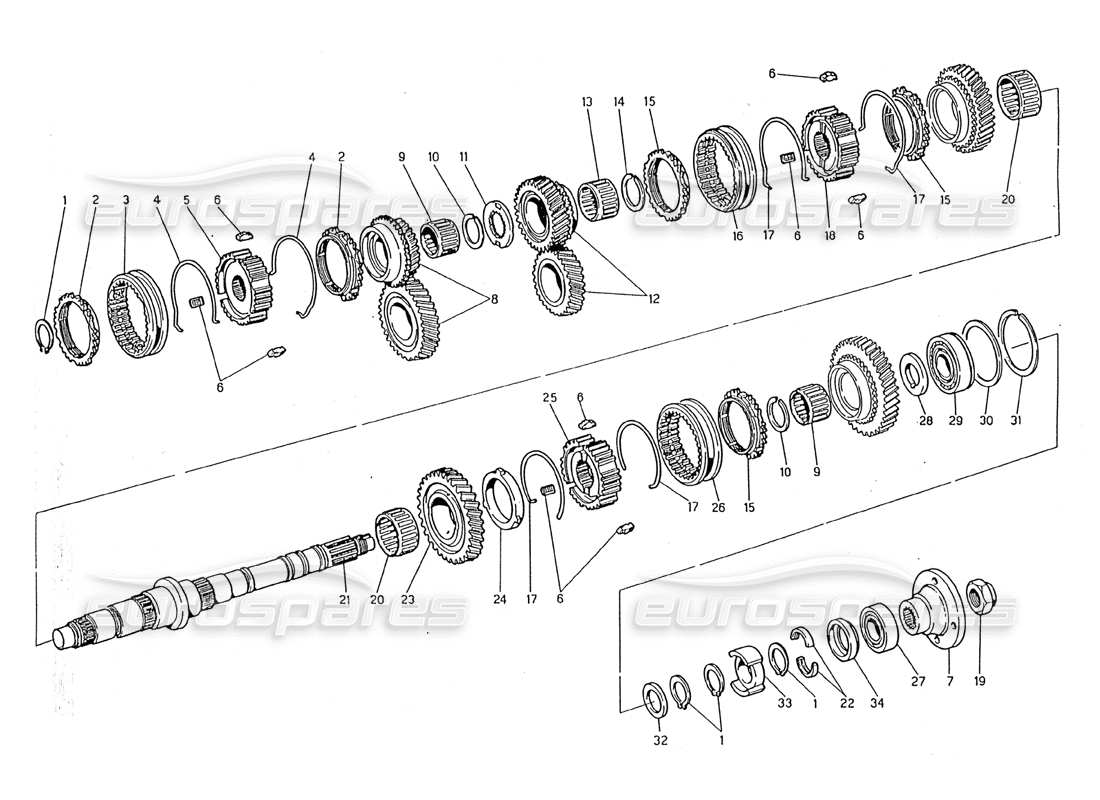 Maserati 2.24v Transmission - Main Shaft Part Diagram
