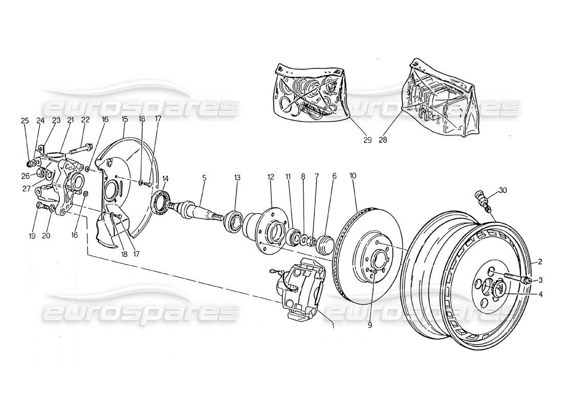 Maserati 2.24v Wheels, Hubs and Front Brakes Part Diagram
