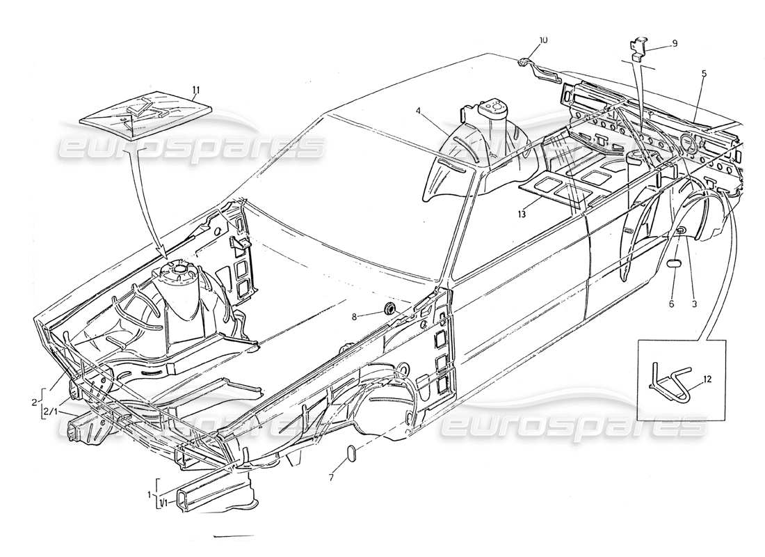 Maserati 2.24v Body Shell: Inner Panels Part Diagram