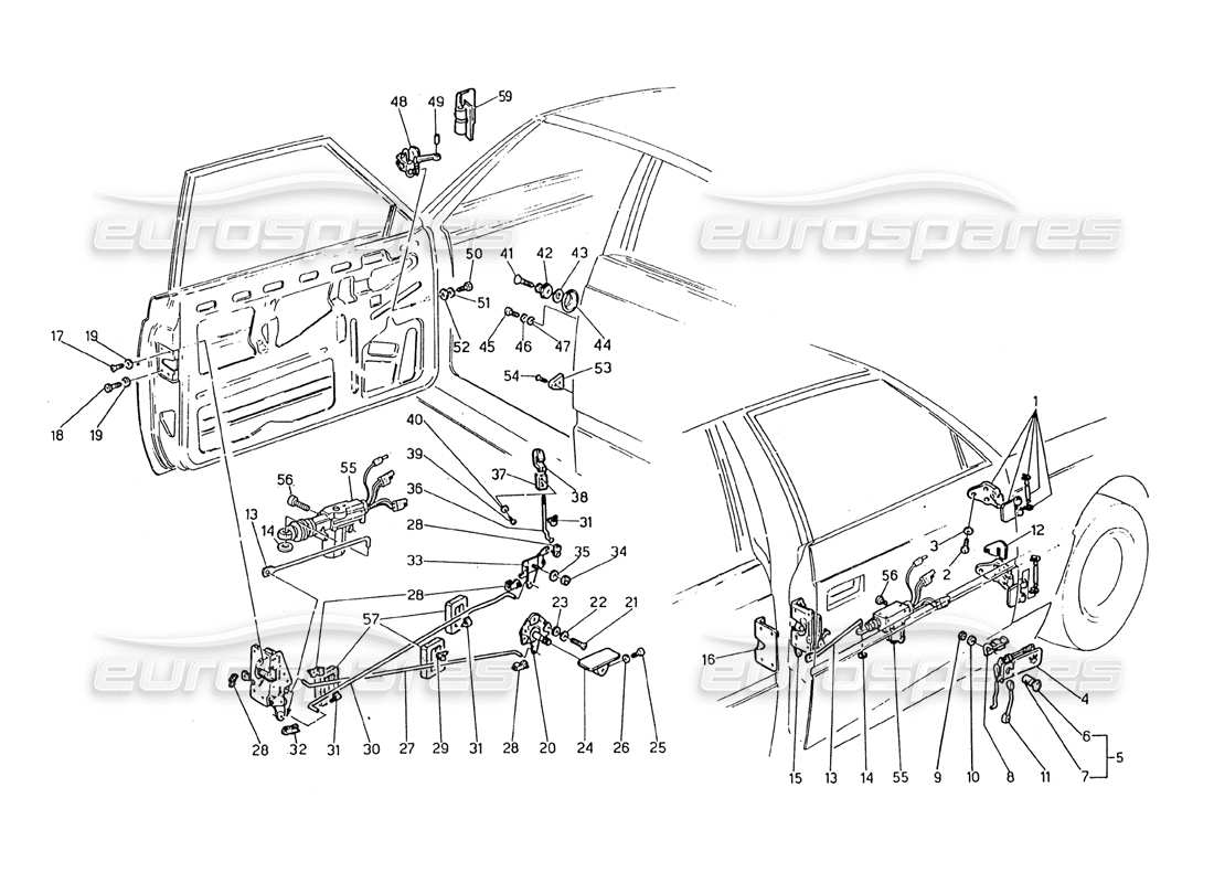Maserati 2.24v Doors: Hinges and Inner Controls Part Diagram