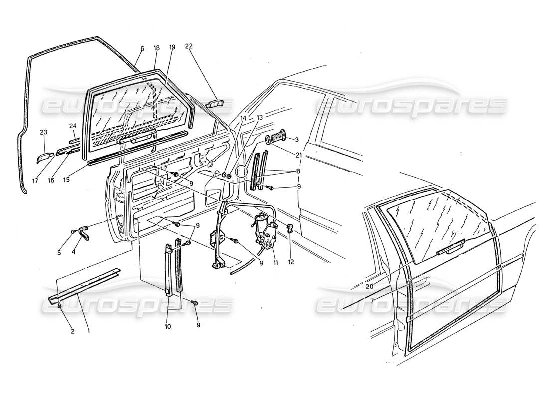 Maserati 2.24v Doors: Windows and Regulations Part Diagram