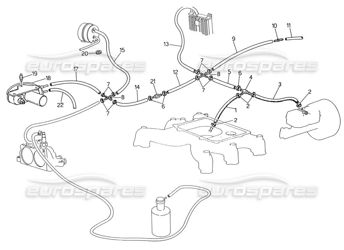 Maserati 222 / 222E Biturbo Evaporation System (LH Steering With Lambda Feeler) Part Diagram