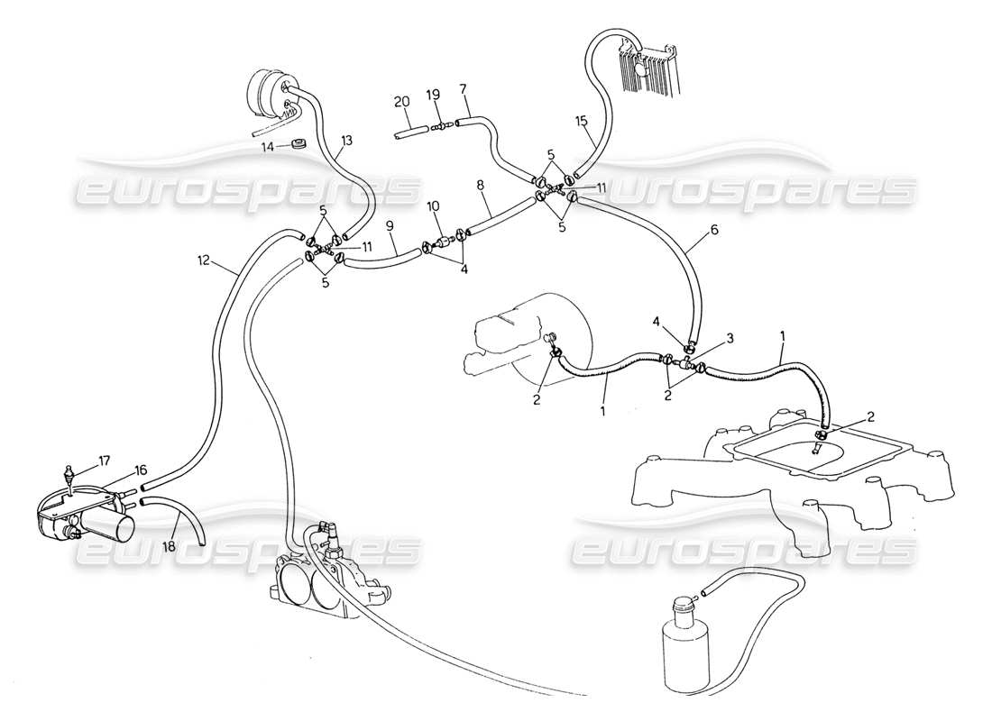 Maserati 222 / 222E Biturbo Evaporation System (RH Steering With Lambda Feeler) Part Diagram