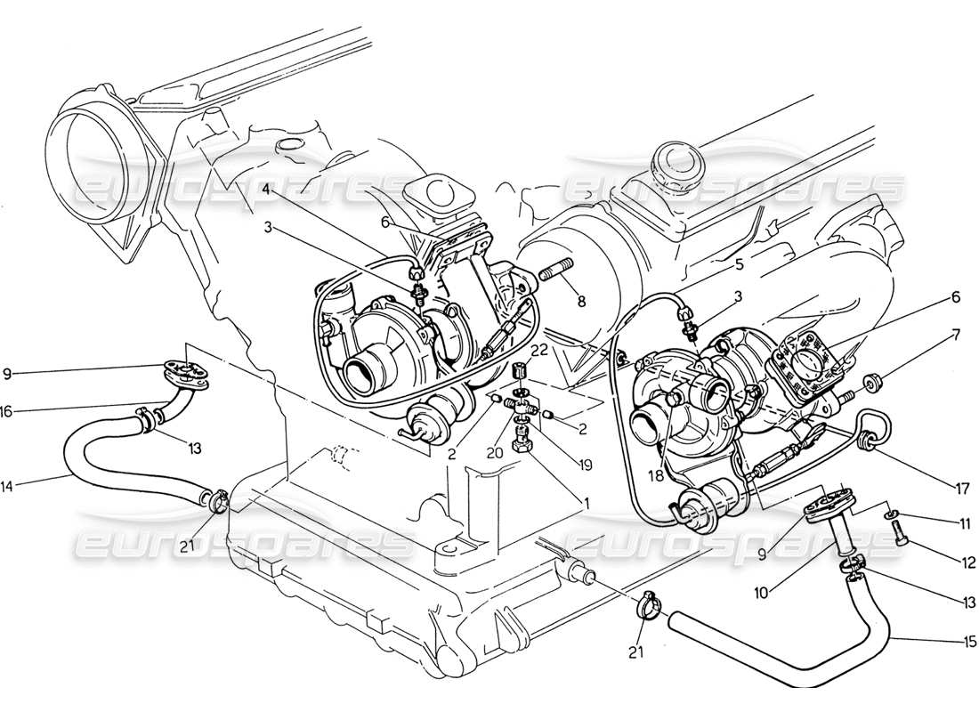 Maserati 222 / 222E Biturbo turboblowers lubrication Part Diagram