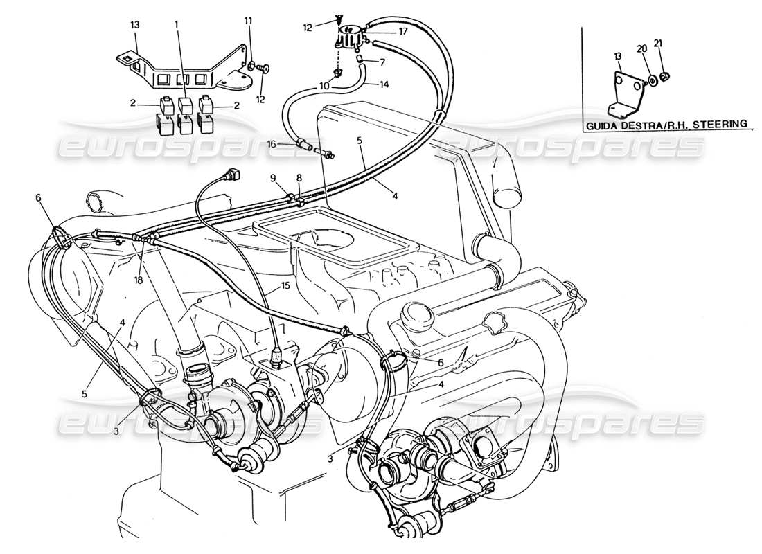 Maserati 222 / 222E Biturbo Boost Control System Parts Diagram