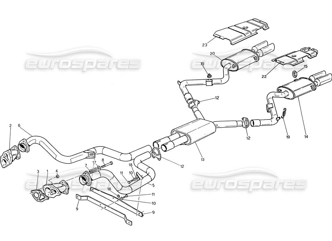 Maserati 222 / 222E Biturbo Exhaust System Without Catalyst Part Diagram