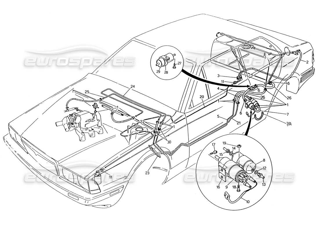 Maserati 222 / 222E Biturbo Fuel Pipes Part Diagram