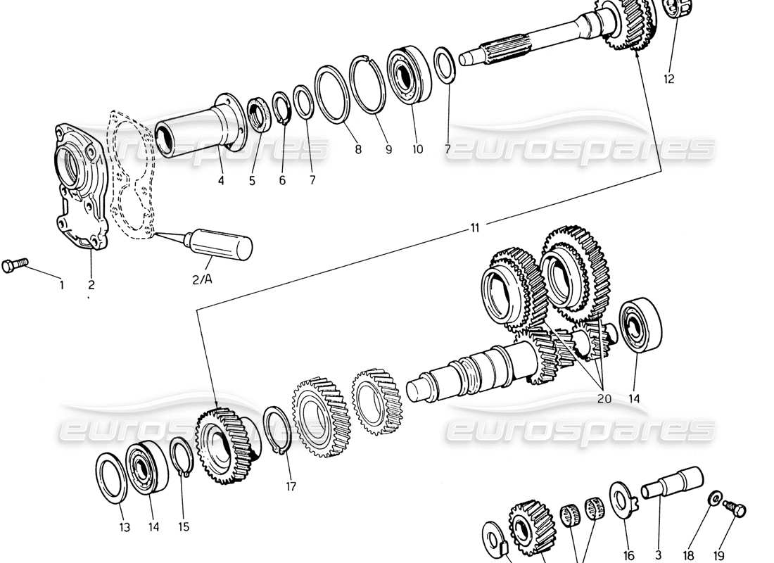 Maserati 222 / 222E Biturbo Transmission - Layshaft and Directs-Drive Parts Diagram