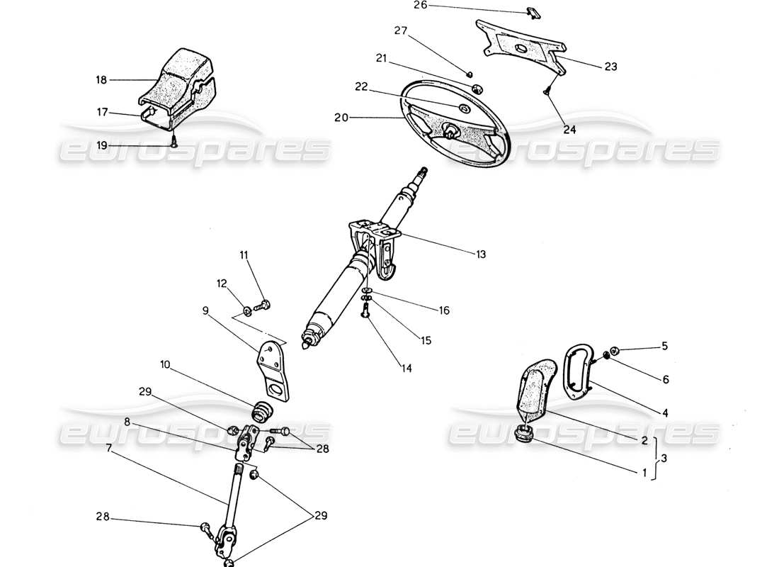 Maserati 222 / 222E Biturbo Steering Shaft and Wheel Parts Diagram