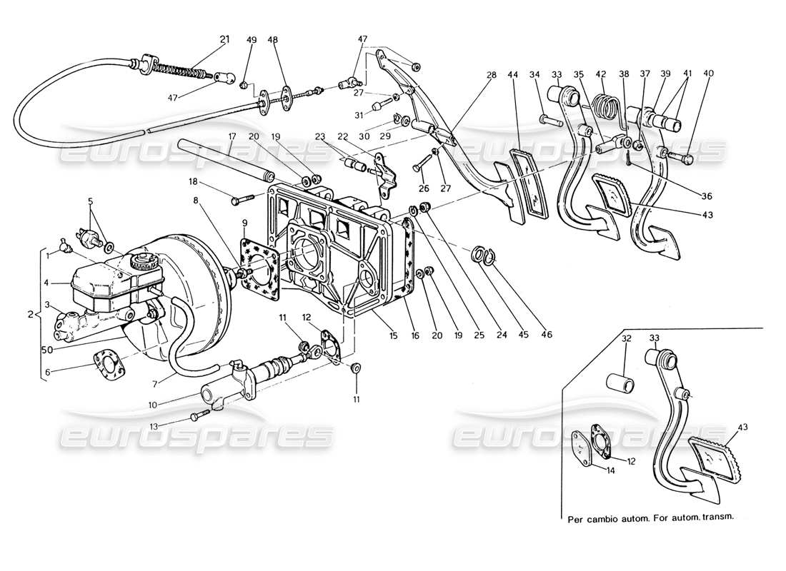 Maserati 222 / 222E Biturbo Pedal Assy - Brake Booster Clutch Pump for LHD Parts Diagram