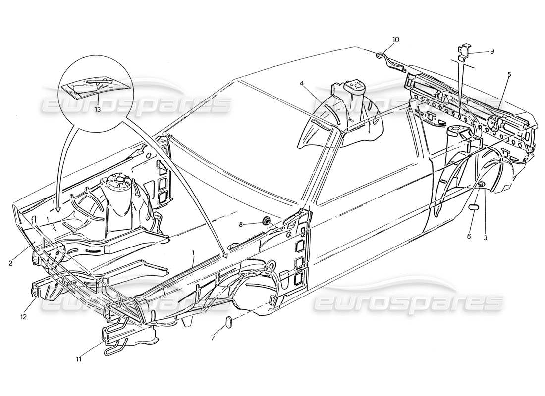 Maserati 222 / 222E Biturbo Body Shell: Inner Panels Parts Diagram