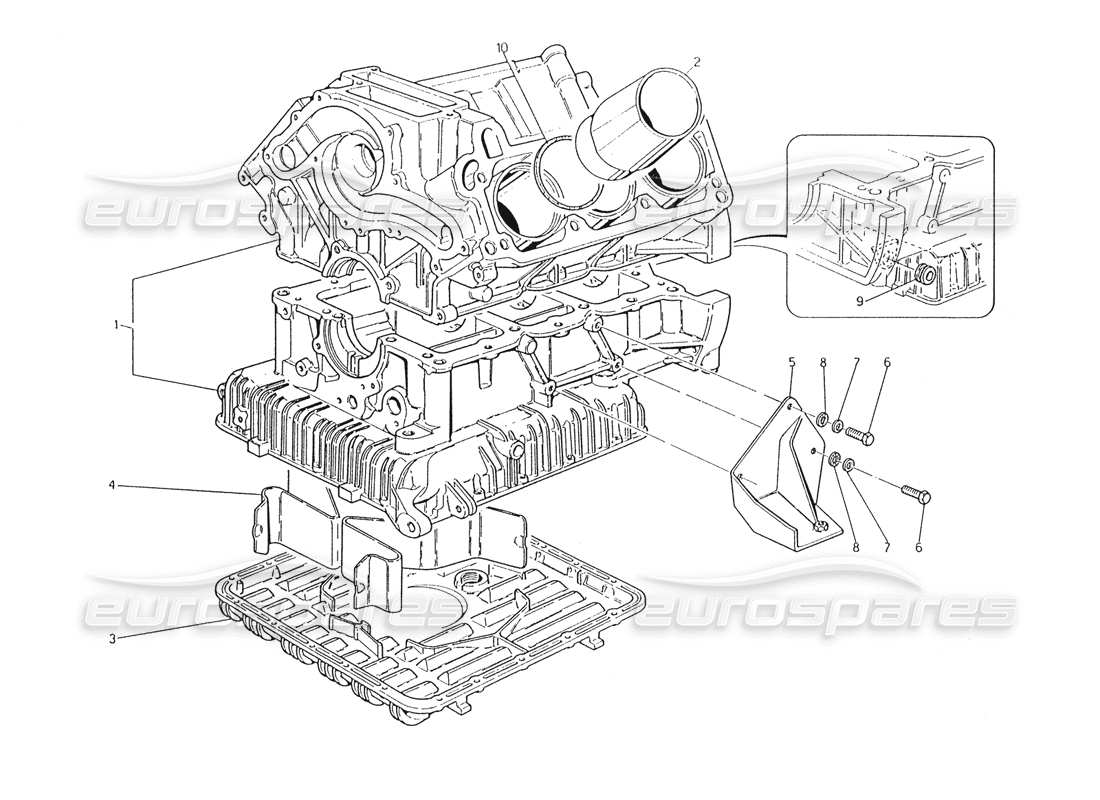 Maserati Karif 2.8 cylinder block and oil sump Part Diagram