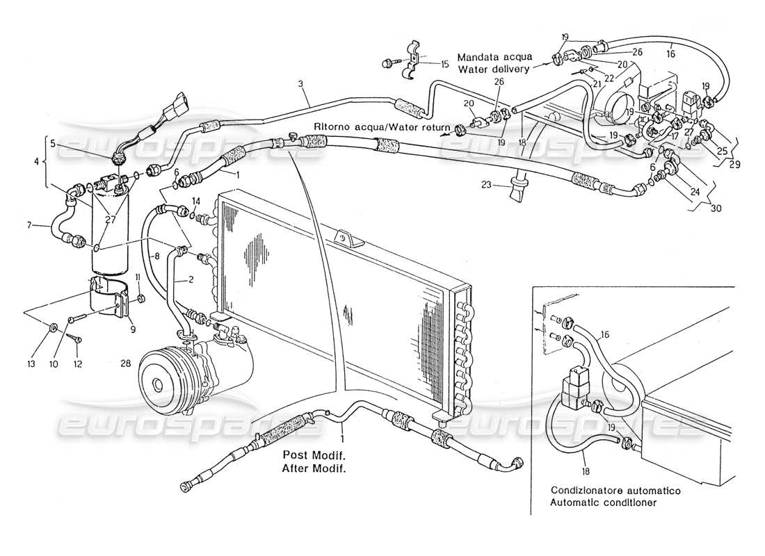 Maserati Karif 2.8 Air Conditioning System RH Steering (After Modif.) Parts Diagram