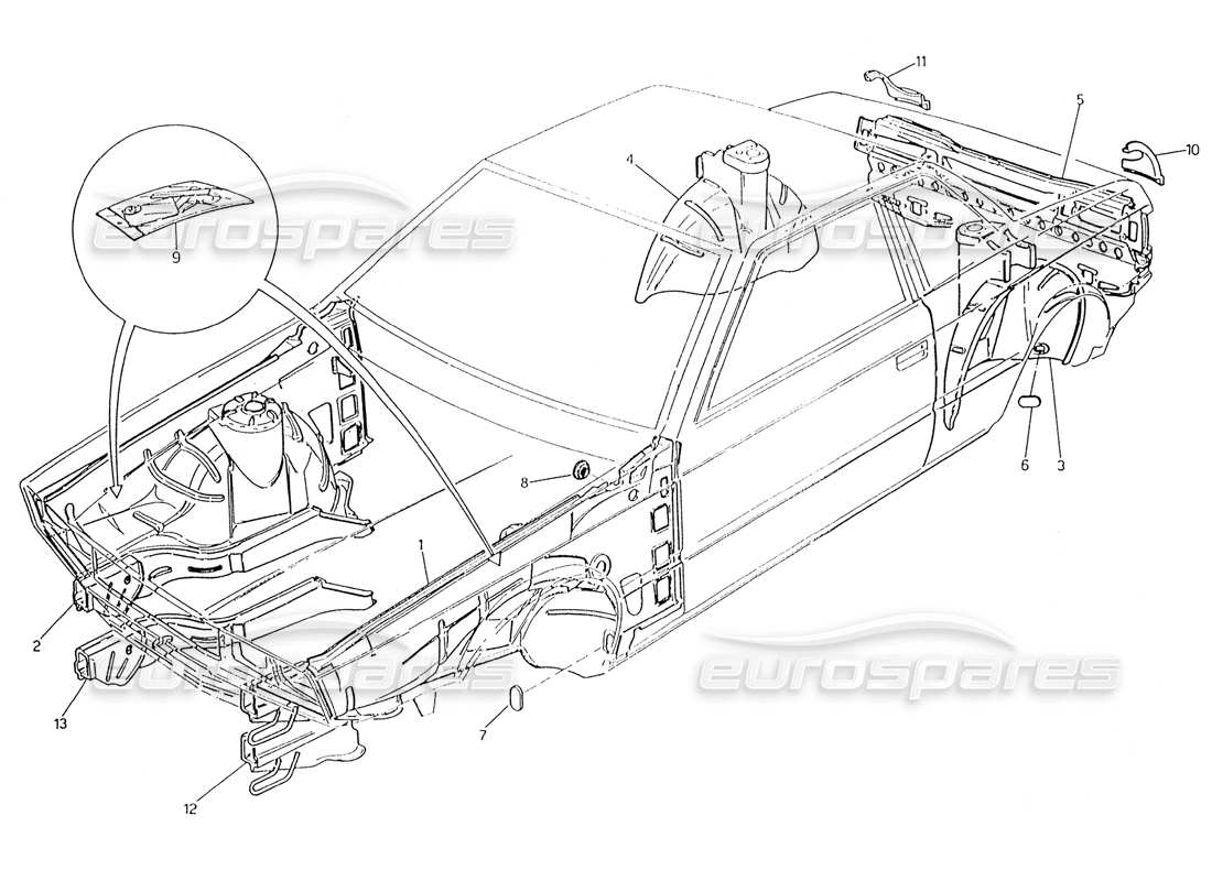 Maserati Karif 2.8 Body Shell: Inner Panels Part Diagram