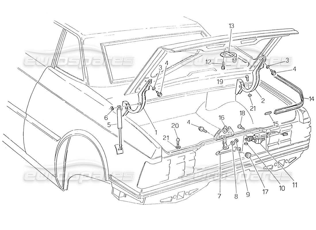 Maserati Karif 2.8 Boot Lid: Hinges, Boot Lid Release Parts Diagram