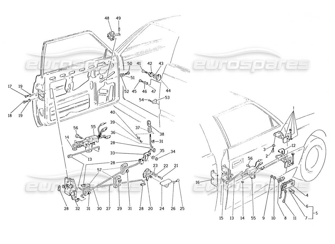 Maserati Karif 2.8 Doors: Hinges and Inner Controls Parts Diagram