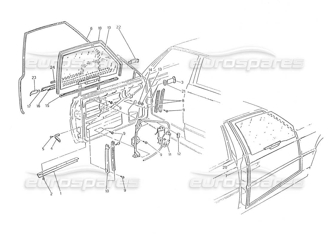 Maserati Karif 2.8 Doors: Windows and Regulators Parts Diagram
