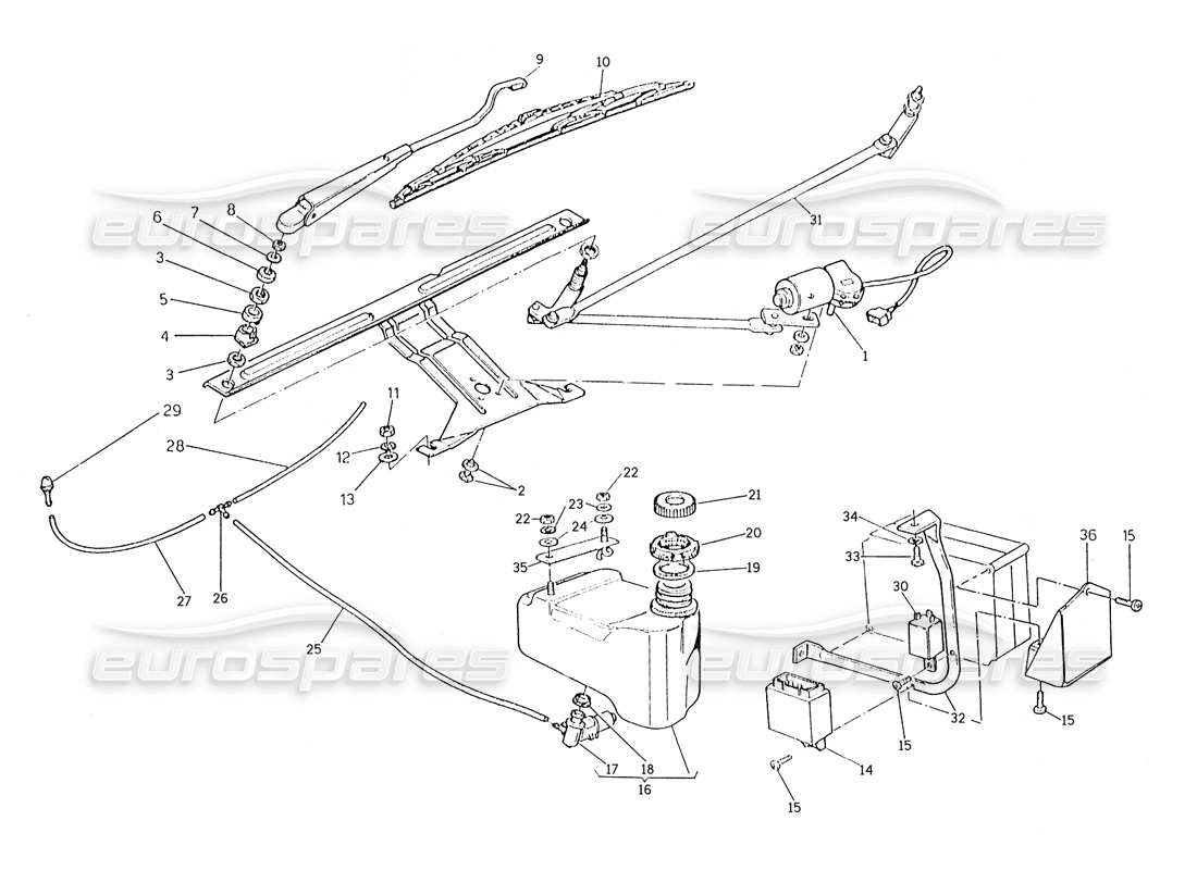 Maserati Karif 2.8 Windshield Wiper - Washer (RH Steering Cars) Parts Diagram