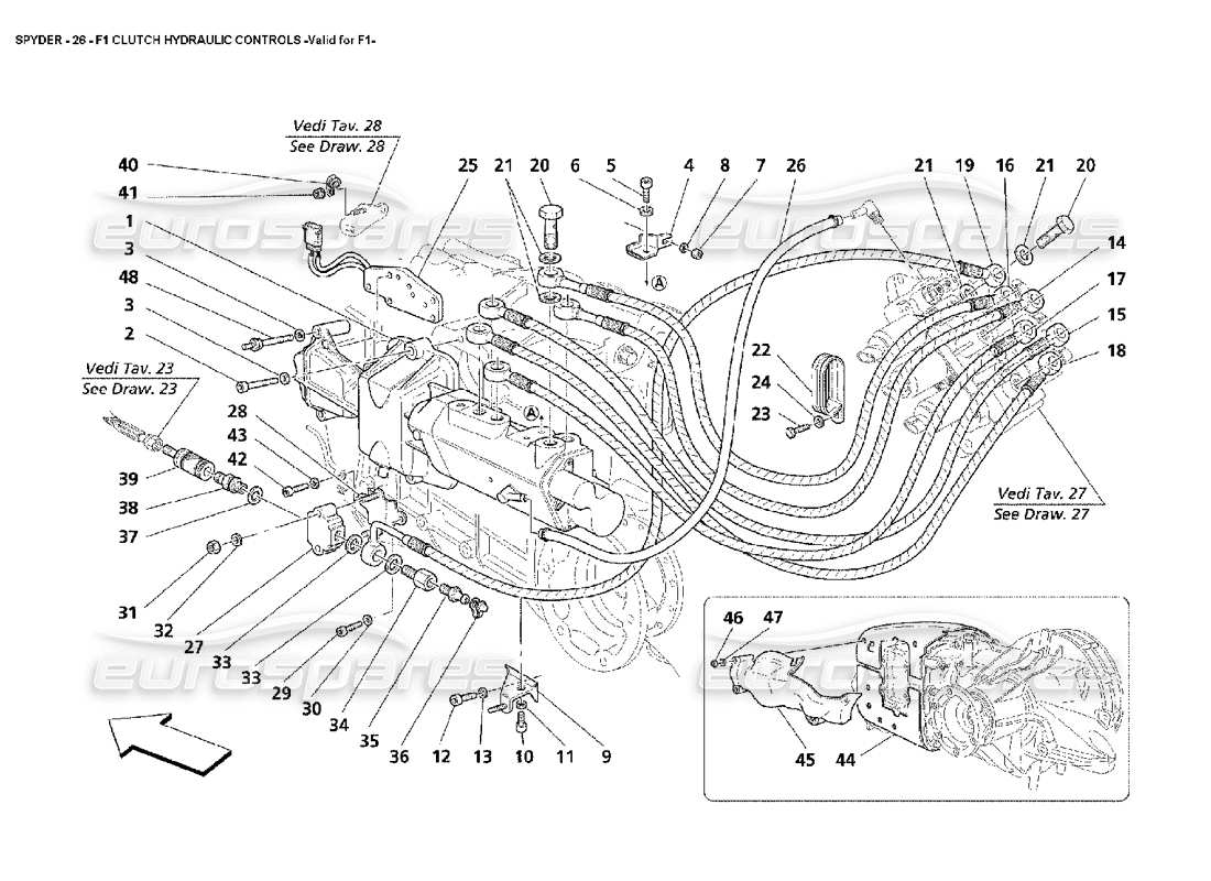 Maserati 4200 Spyder (2002) F1 Clutch Hydraulic Controls -Valid for F1 Part Diagram