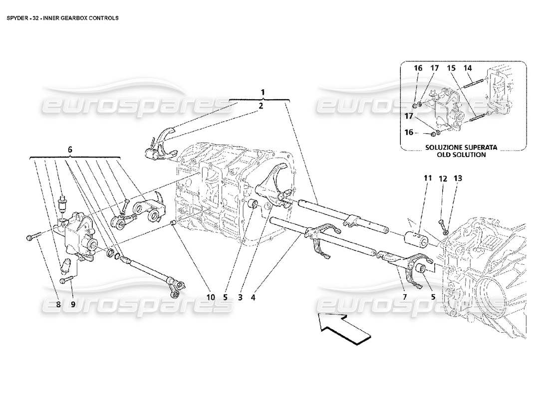 Maserati 4200 Spyder (2002) Inner Gearbox Controls Part Diagram