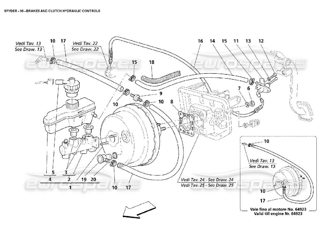 Maserati 4200 Spyder (2002) Brakes and Clutch Hydraulic Controls Part Diagram