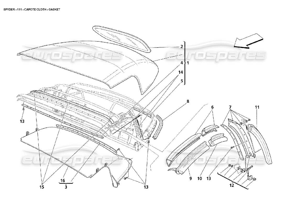 Maserati 4200 Spyder (2002) Capote Cloth - Gasket Part Diagram