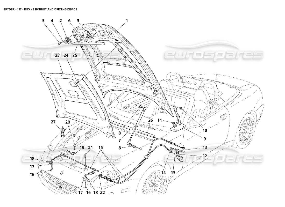 Maserati 4200 Spyder (2002) Engine Bonnet and Opening Device Part Diagram