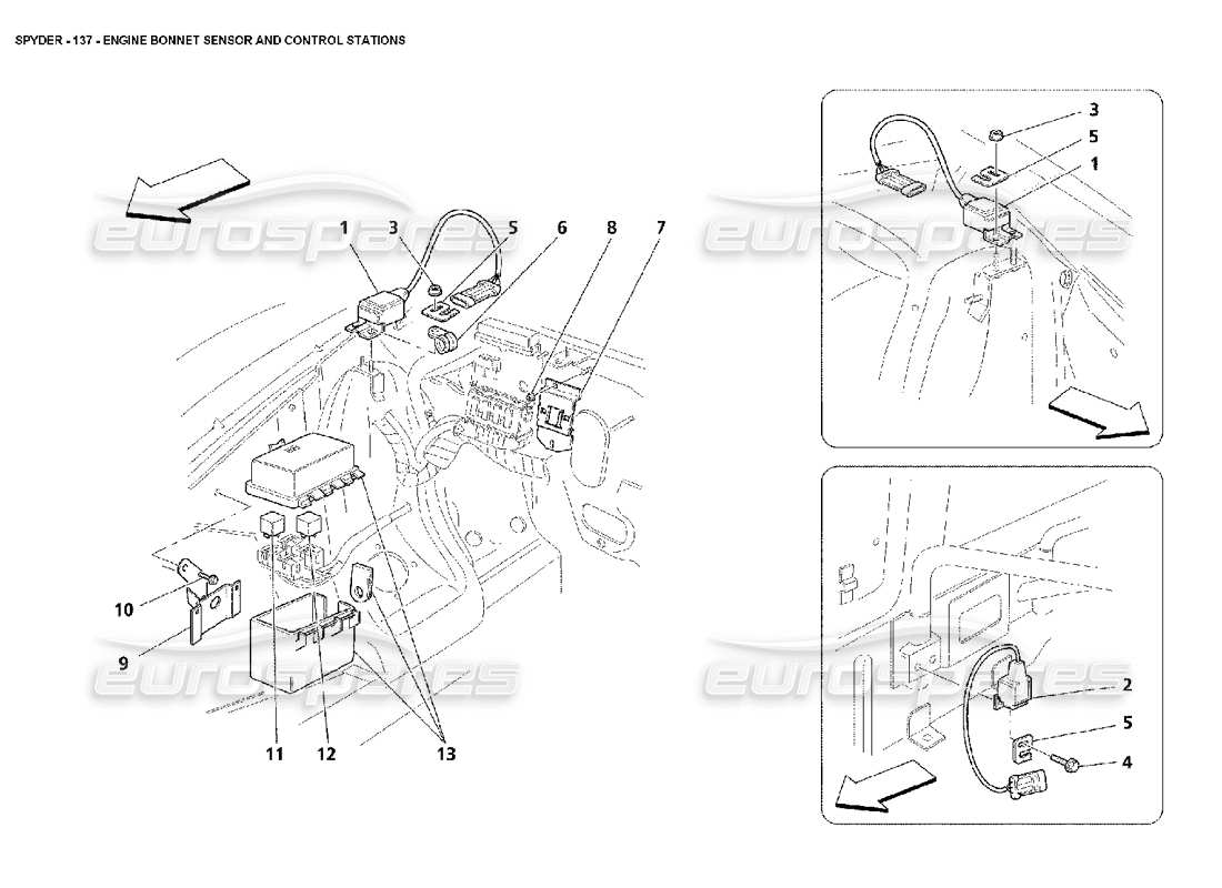 Maserati 4200 Spyder (2002) Engine Bonnet Sensor and Control Stations Part Diagram