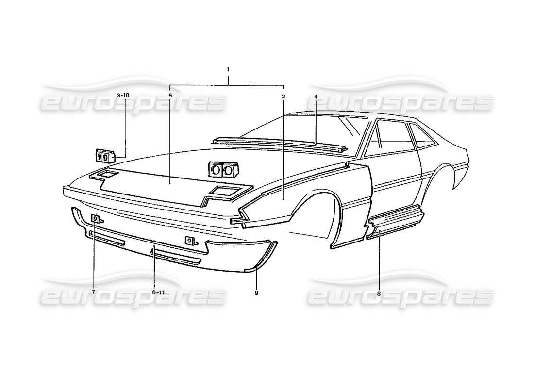 Ferrari 400 GT / 400i (Coachwork) Front End body panels Part Diagram